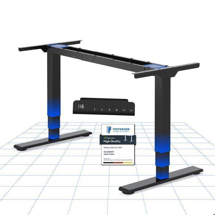 FlexiSpot E5-Lite Bureau Assis-Debout Électrique, 2 Moteurs, 3 Colonnes,Hauteur Réglable,Charge 100 kg,Mémoire, Anti-Collision, Noir