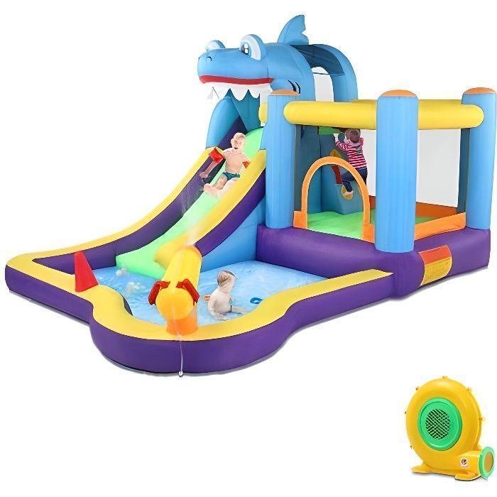 FCH Inflatable Castle with 550W Inflator, Slide, Inflatable Play Area with Climbing Wall and Water Cannon