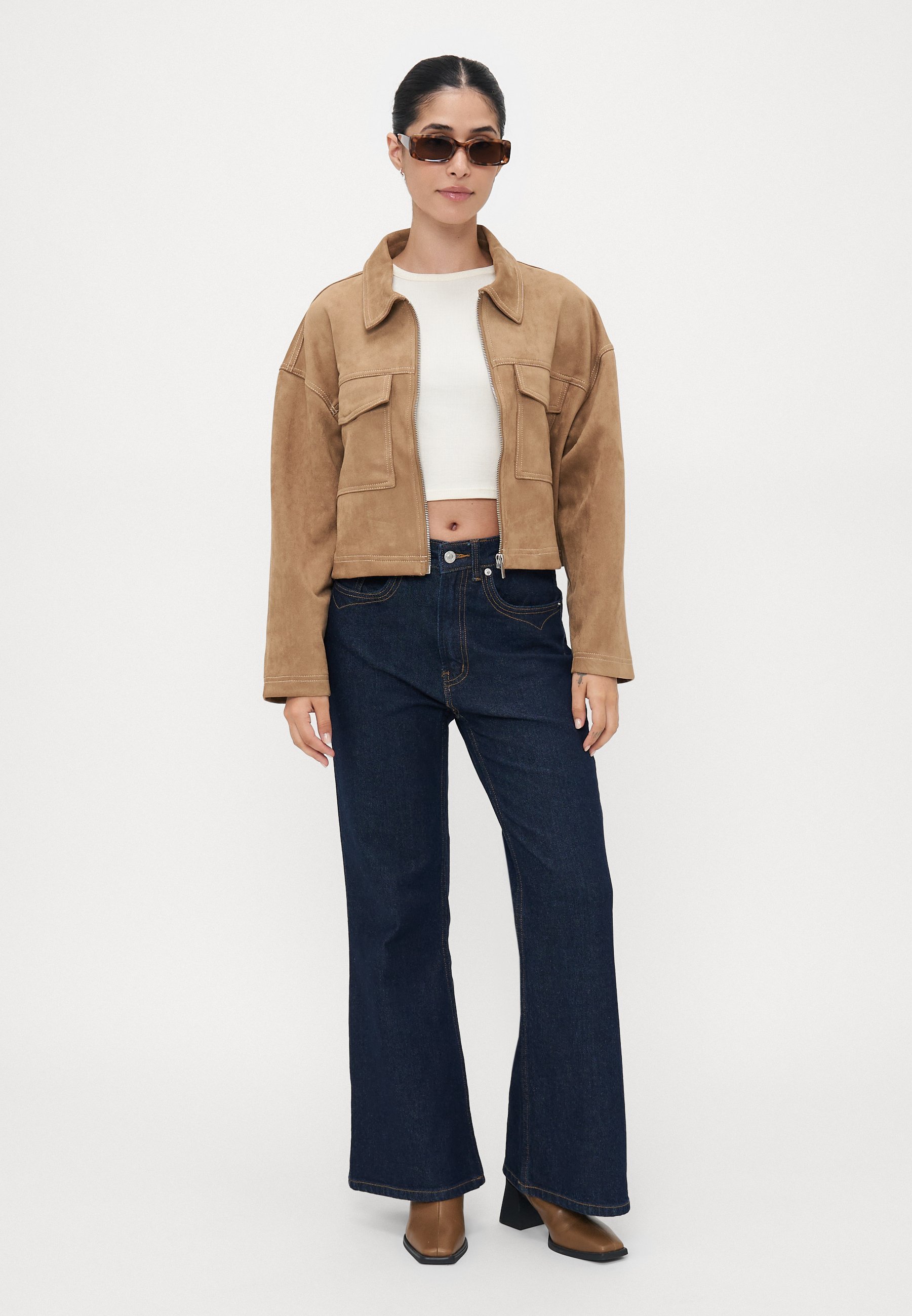 ONLY Petite ONLJUICY WESTERN - Uitlopende jeans - donkerblauwe denim