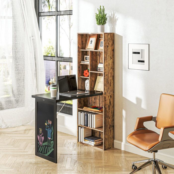 Desk with storage - HOMCOM - foldable - bookcase, workstation, blackboard, adjustable shelf - MDF - 98x51x153cm - brown