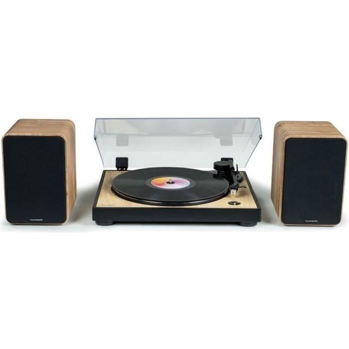THOMSON WS602DUO - Set di 2 altoparlanti con mobile in legno - 100W - Bluetooth 5.0 - 2 uscite RCA - Legno chiaro