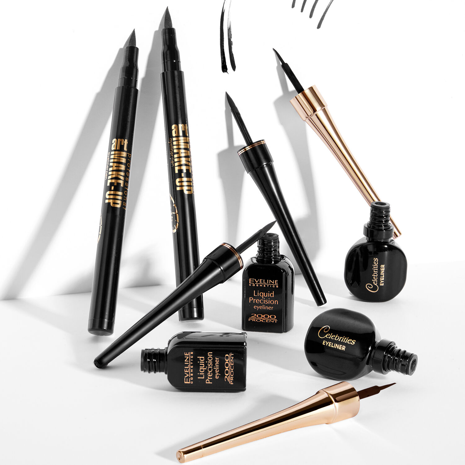 Tuș de ochi Eveline ultra-precise wide gene negru 8ml Celebrități