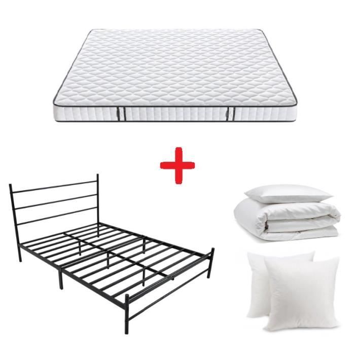 Set letto + materasso + piumone + 2 cuscini - IZTOSS - 140x190cm - Metallo - Memory Foam - Matrimoniale