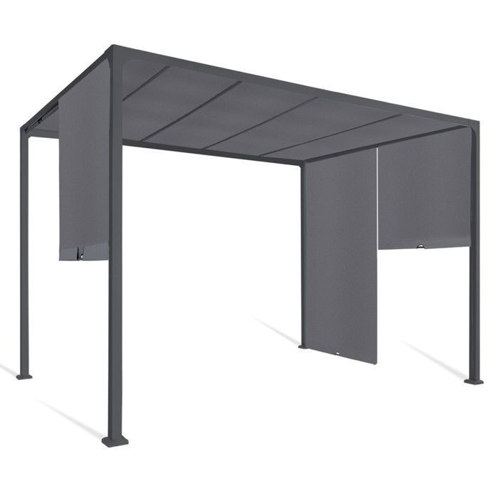 Pérgola corredera IDMARKET de 2 lados, 3x3 m, cenador de jardín, lona gris antracita