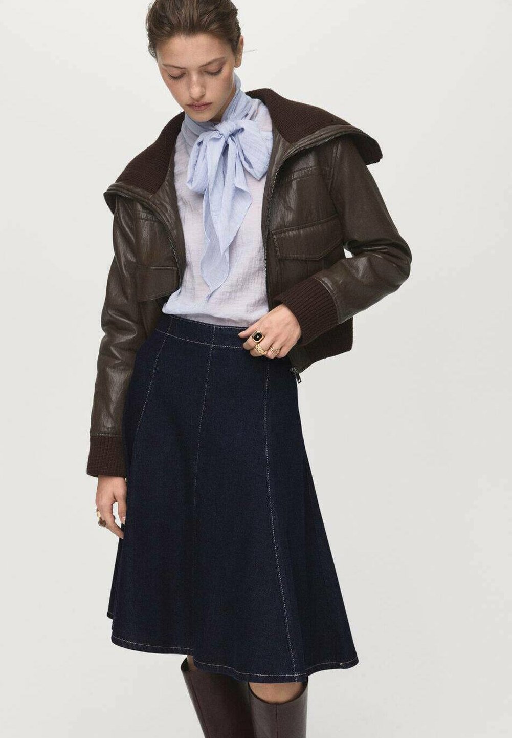 Mango A-lijn rok - donkerblauwe denim