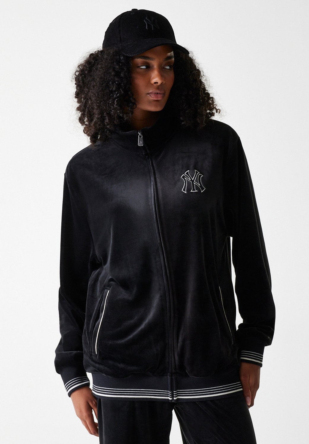 Veste de survêtement unisexe New Era MLB en velours - Veste d'entraînement - Noire