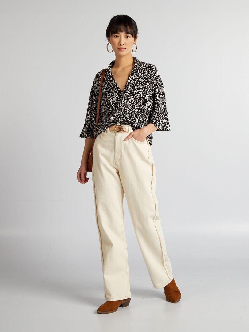 Crêpe blouse met pyjamakraag - ZWART