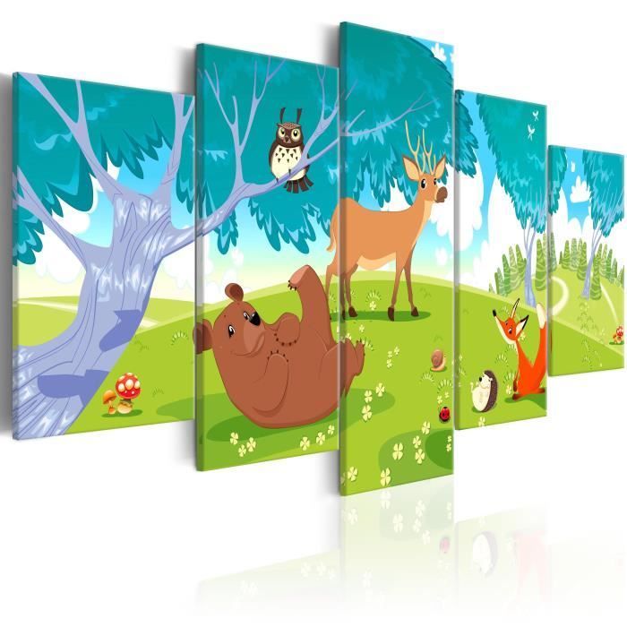 Cuadro infantil - Animales simpáticos (5 piezas) 200x100 cm - Cuadro decorativo