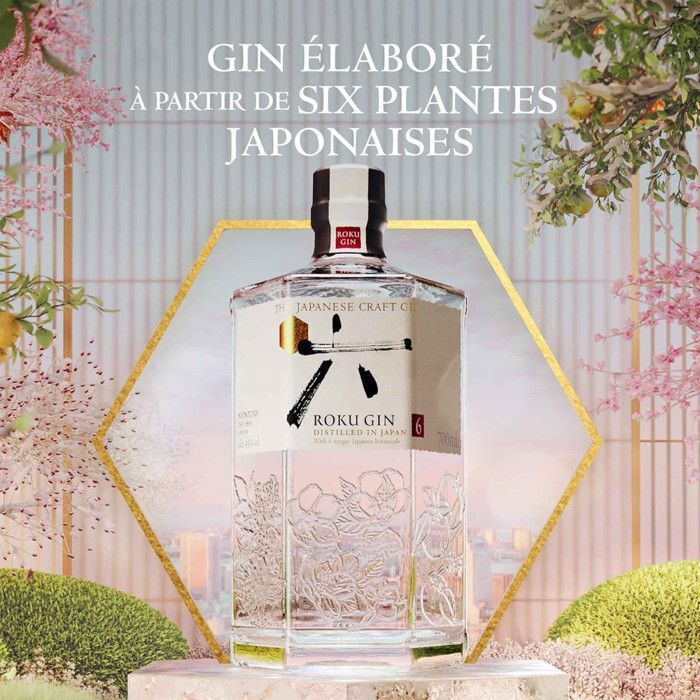 Roku japansk håndværksgin - Gin med 6 japanske botaniske ingredienser | 43% ABV | 70 cl
