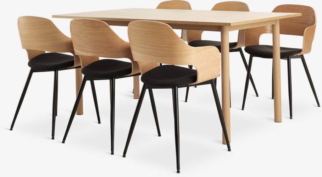 ALSTED HVIDOVRE ALSTED L160 galda ozols 4 HVIDOVRE krēsls ozols/melns