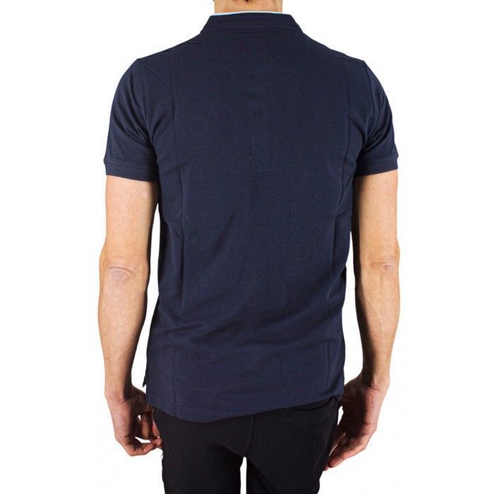 Camisa polo de manga corta con cuello mandarín para hombre Cerruti 1881, color azul marino New Firenza.