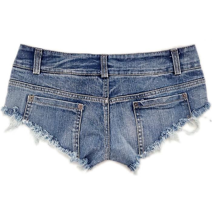 Shorts vaqueros rotos y sexys para mujer - FUNMOON - Tiro bajo - Azul