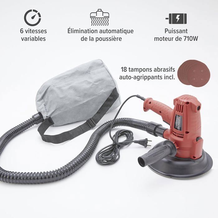 AREBOS Drywall Sander 710W, 6 speeds, integrated dust extraction, ergonomic and versatile for walls and ceilings