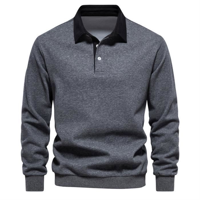 Jersey de manga larga para hombre, ideal para primavera y otoño, de color liso y tejido cómodo - Talla europea - Gris oscuro