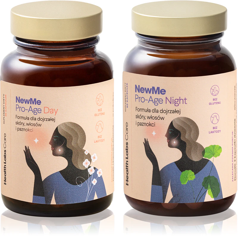 Health Labs Care NewMe Pro-Age voedingssupplementcapsules voor prachtig haar, een gezonde huid en sterke nagels.