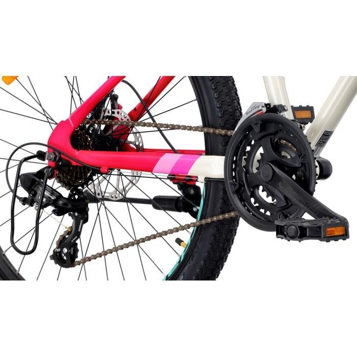 Mountainbike - Verdant CALIX - 26 inch wielen - Leeftijd 10-14 jaar - Vering, schijfremmen, 21 versnellingen - Wit-Roze-Mint