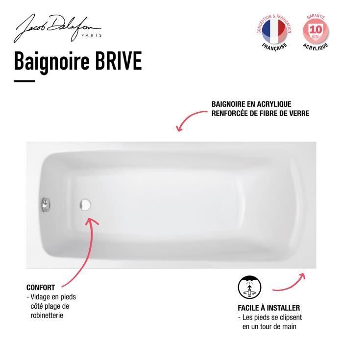 Jacob Delafon E6115-00 Brive Bañera rectangular 170x75 cm blanco