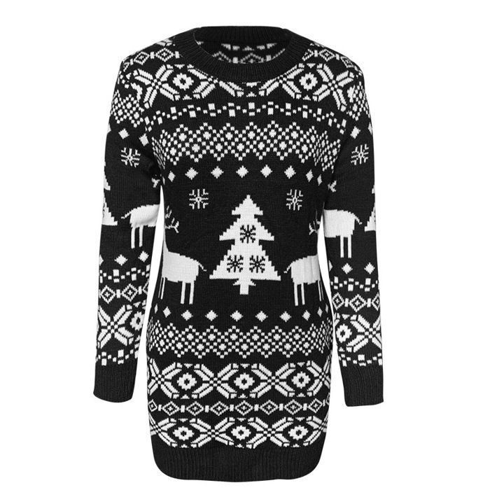 Pull Femme- Pull de Noel Femme Hiver 2025 - Longue Maille Chaude - Manches Longues - Noir