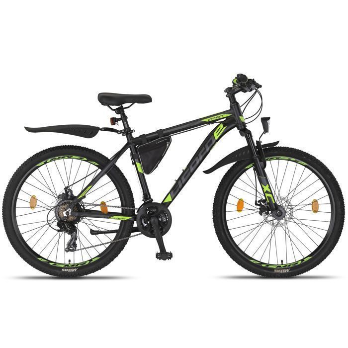 Licorne Bike VTT 26 Pouces Haut de Gamme – Double Frein à Disque, Performance Tout-Terrain, (Noir/Vert Citron 26)