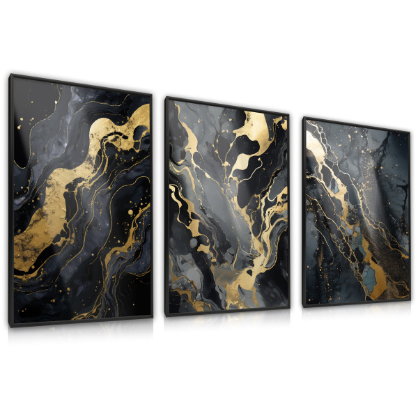 ZESTAW 3X Plakat Czarny Marmur 30x40cm