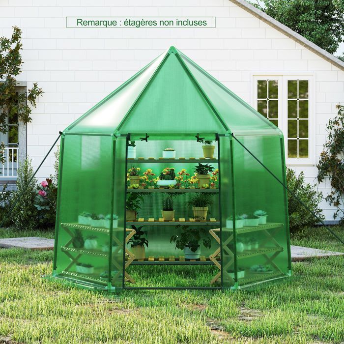 COSTWAY Outdoor Garden Greenhouse with PE Cover, Rustproof PE-Coated Metal Frame, Zipped Door, 198x172x190cm