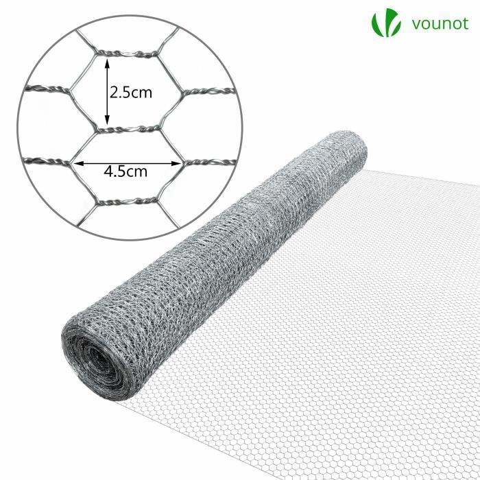 VOUNOT® Tela de Galinheiro - Aço Galvanizado - Malha de 25mm - 1x25M - Rede para Cercas de Galinheiros