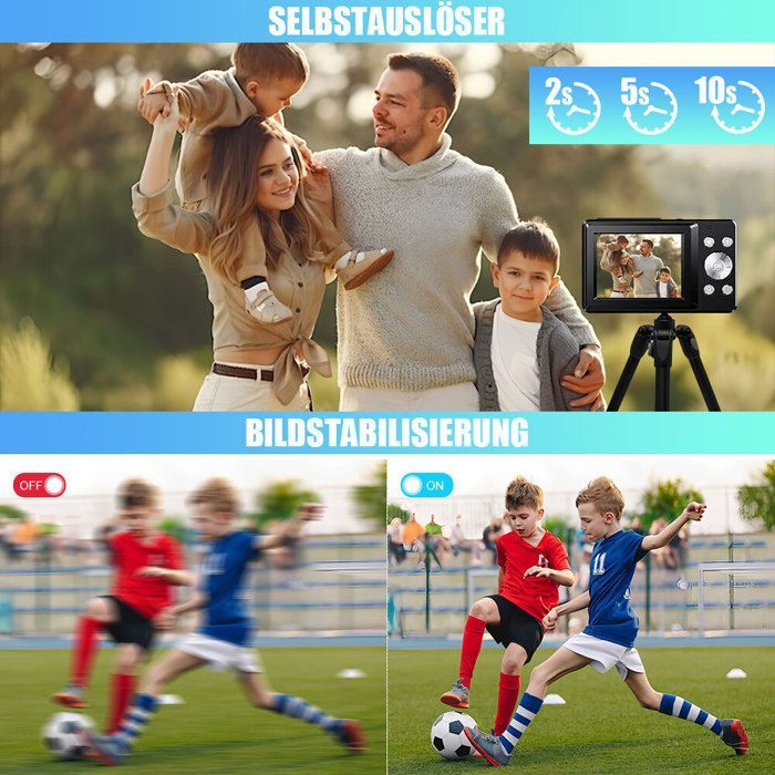Fotocamera digitale 4K, fotocamera compatta portatile da 64 MP, scheda da 32 GB, schermo LCD da 2,4