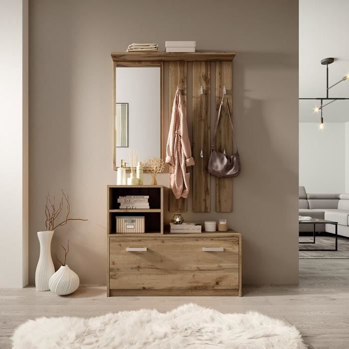 Entryway cabinet / Hallway furniture - AMBER - 85 cm - Wotan oak - shoe cabinet - coat rack - mirror
