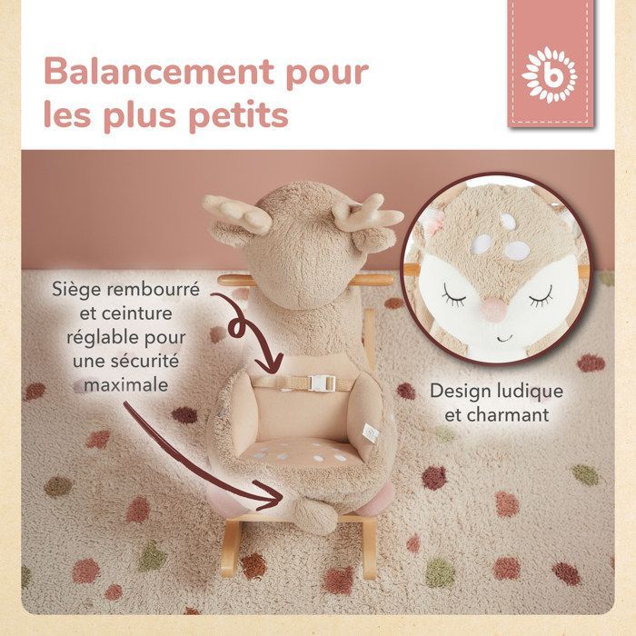 Brinquedo de Pelúcia Animal de Balanço - Bieco - Veado - Madeira Maciça - Seguro - Confortável