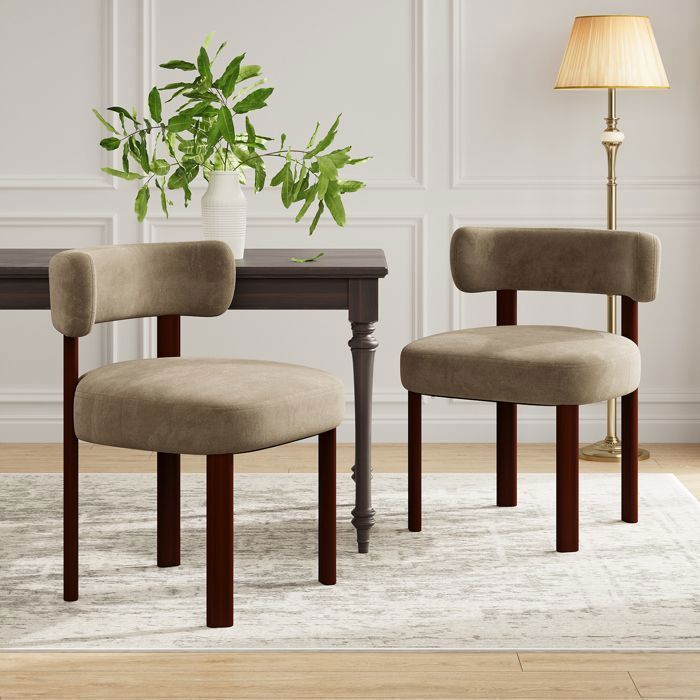 COLAMY Chair - Set of 2 wooden side chairs, vintage farmhouse style kitchen chairs with curved open backrest - Khaki