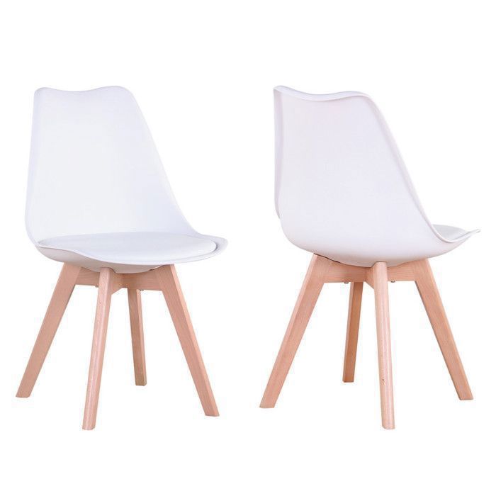 Chaises - DOWISDOLY - Lot de 6 - Chaises Scandinave - Pieds en bois - L 49 x P 42 x H 83 (blanc)