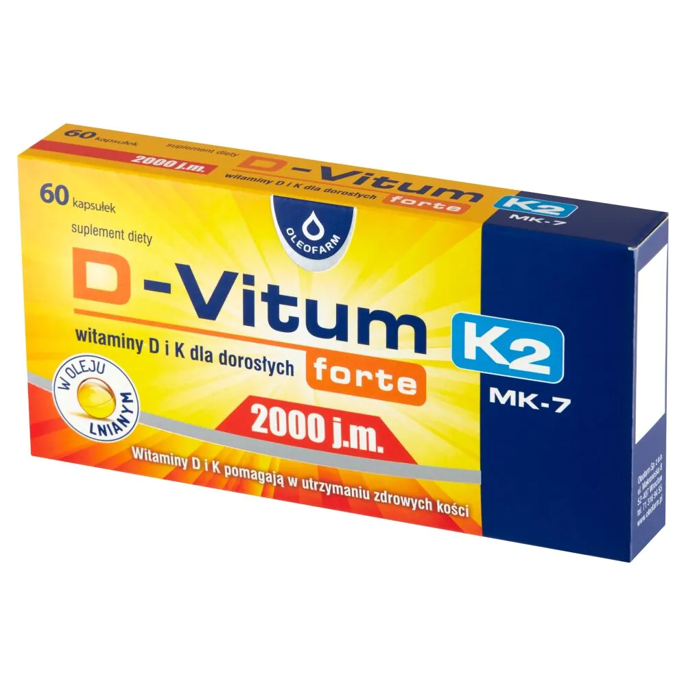 D-Vitum Forte 2000 j.m. + K2 MK-7, Witaminy D i K dla dorosłych, Kapsułki