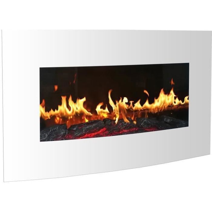Witte elektrische wandhaard, 2000W verwarmingselement, realistisch LED-vlameffect, instelbare thermostaat, afstandsbediening