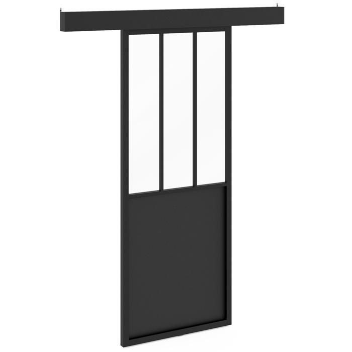 IDMARKET Kit porte coulissante verrière 83 cm en métal + MDF avec rail et fixations