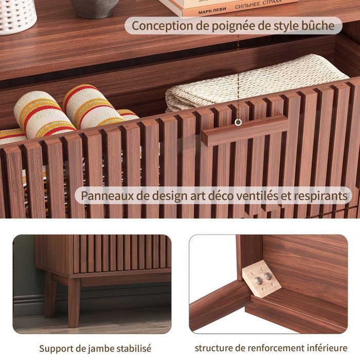 Commode 6 tiroirs - Meuble Rangement - Scandinave - commode chambre adulte - Meuble Salle de bain Salon - 100x34x73cm - Marron