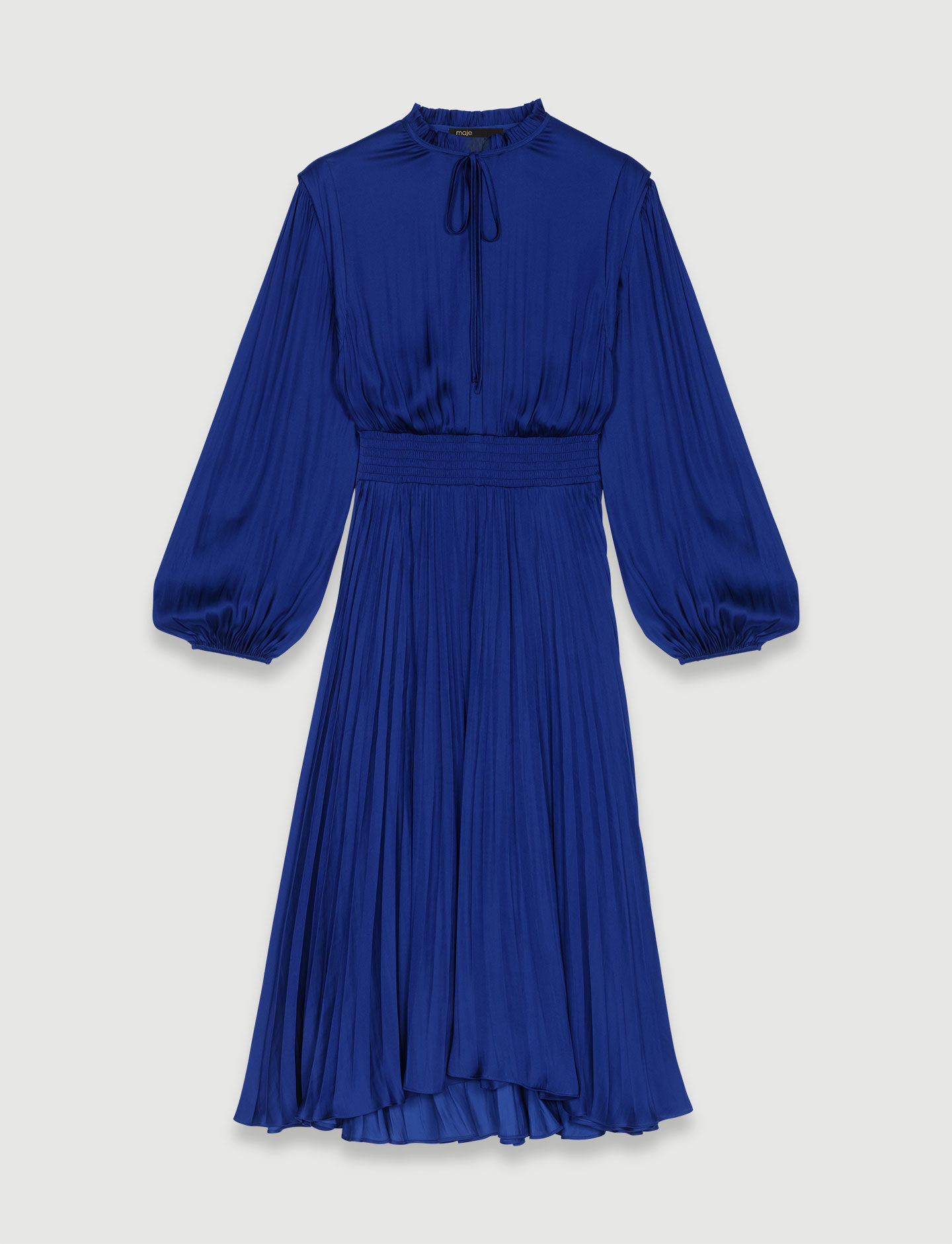 Geplooide satijnen midi-jurk - Kleinblauw