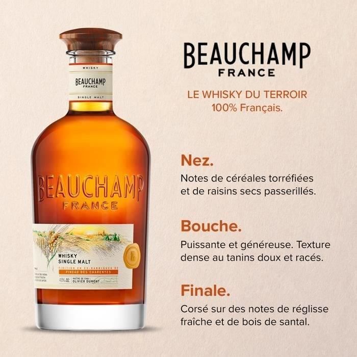 BEAUCHAMP - Whisky Single Malt - Whisky francés Beauchamp - Origen: 100% Francia - 46% de alcohol - Botella de 70 cl