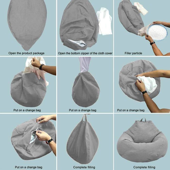 Pouf Poire Classique XL-1, Gris Clair,Grand, Sans Remplissage Intérieur Extérieur, Mobilier Déco, 100*120cm Aucunely