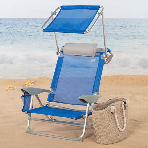 Cadeira de praia Aktive com guarda-sol, almofada e bolso.