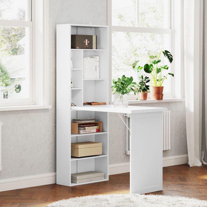 Desk with storage - HOMCOM - foldable - bookcase, workstation, whiteboard, adjustable shelf - MDF - 98x51x153cm - white
