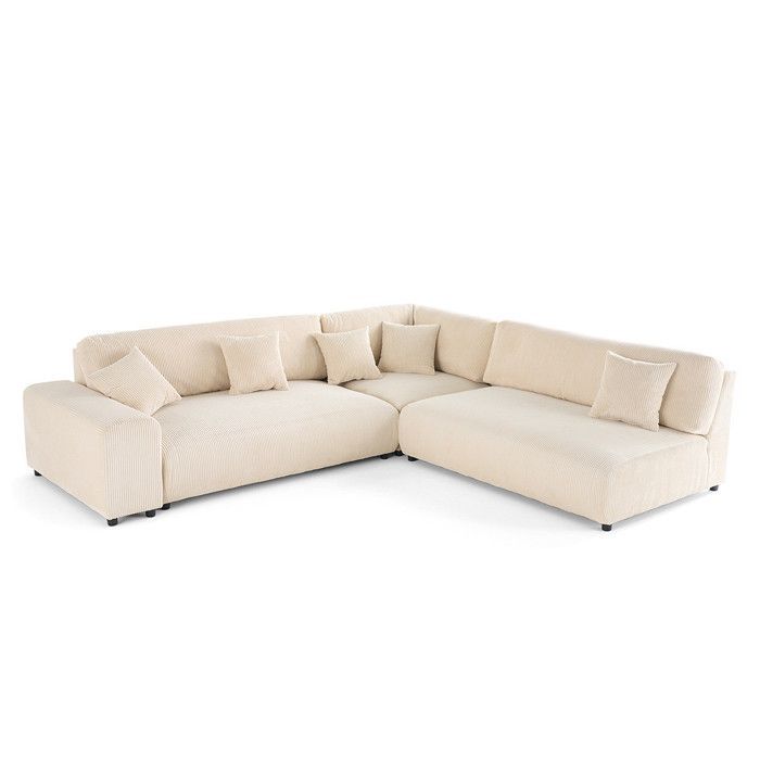Garance - canapé modulable d'angle droit - 6 places - en velours côtelé - Beige