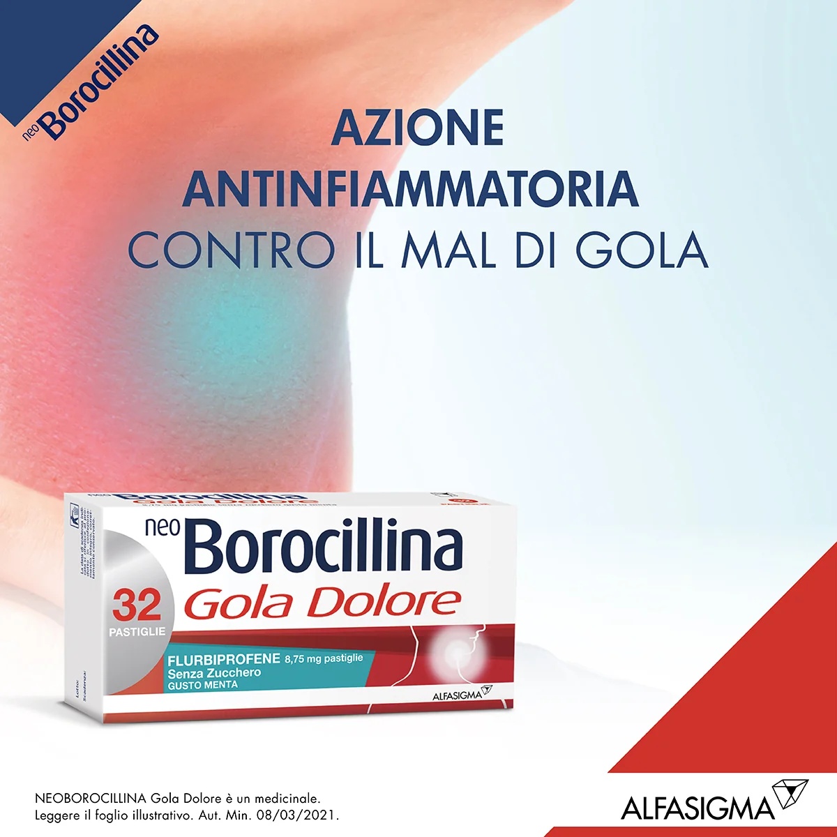 Neo Borocillina Halsschmerzen 8,75 mg zuckerfreie Minz-Lutschtablette 32 Lutschtabletten Halsschmerzen und Entzündungen