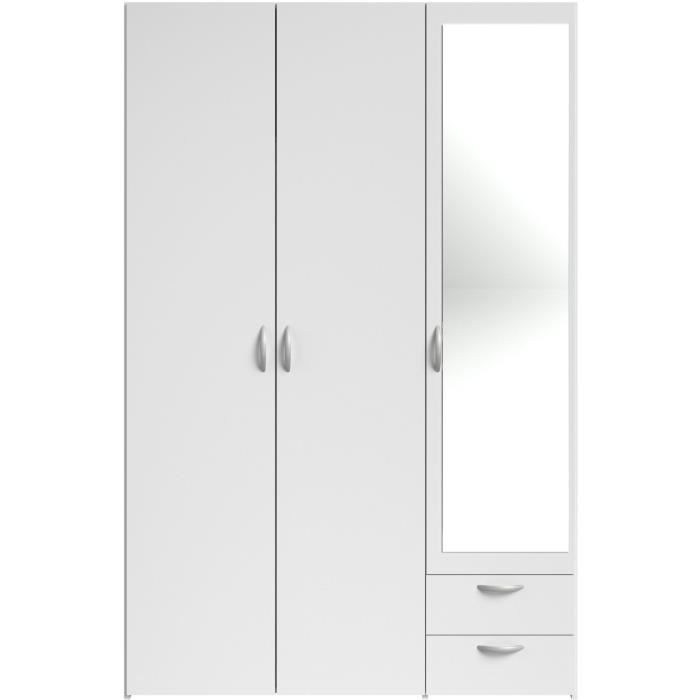 Chambre complète adulte ZODIAC : Lit 140x190 avec tiroir + Armoire 3 portes et 2 tiroirs + 2 chevets - Décor Blanc - PARISOT