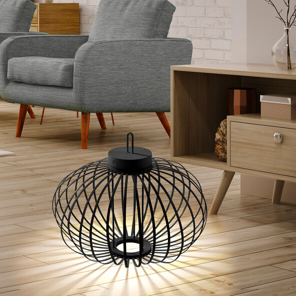 Lampă de masă și de podea Korga LED cu baterii, neagră, ⌀ 46 cm