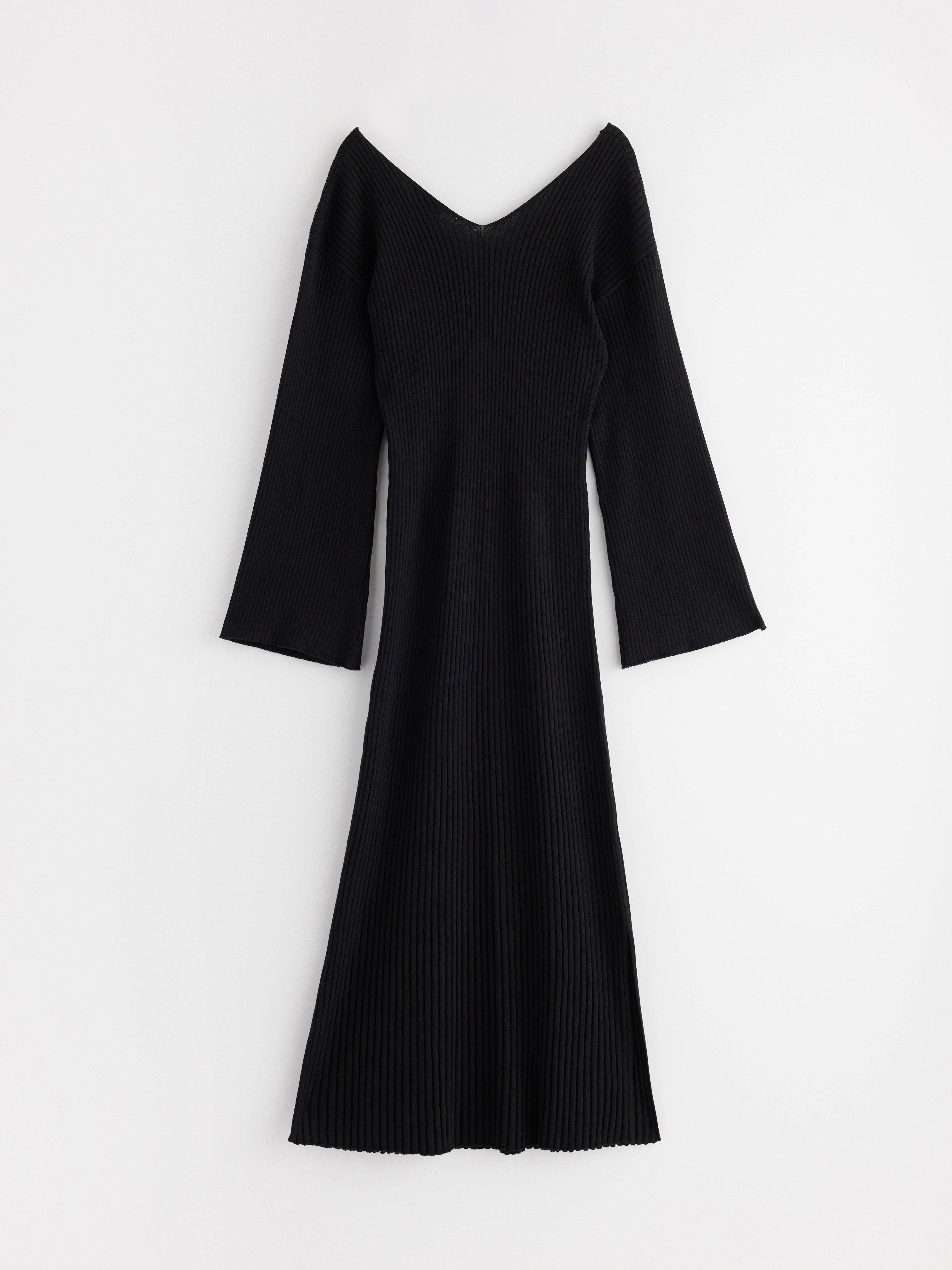 Vestido midi acanalado negro