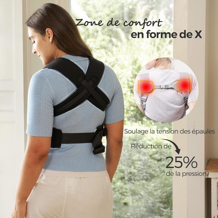 Momcozy nyfødt bæresele, ergonomisk støtte med nakkestøtte, lett og trygg (3 til 11 kg), svart
