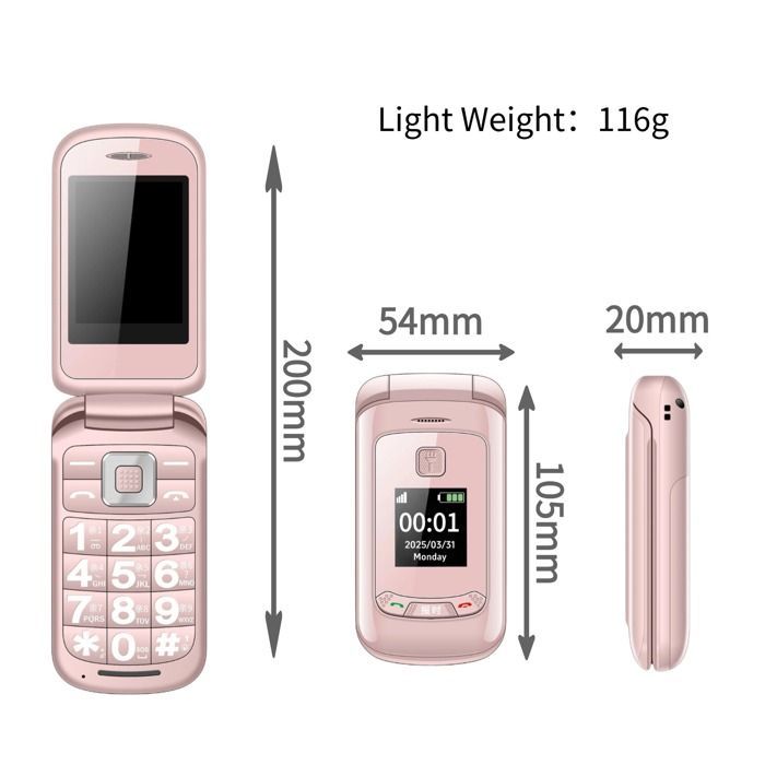 G660 Téléphone Portable Mobile senior pour Personnes âgées Dual LCD Écran avec Grandes Touches | Bouton SOS -Rose