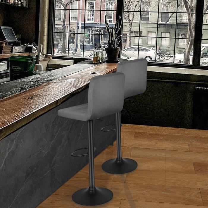Set di 2 sgabelli da bar KEDIA - Regolabili in altezza - Grigio scuro - Flanella