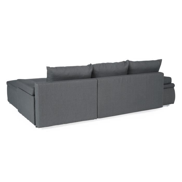 Sofá cama esquinero reversible CELINA, 3 plazas + cajonera con almacenamiento - Tela gris - 274 x 184 cm (ancho x profundidad)