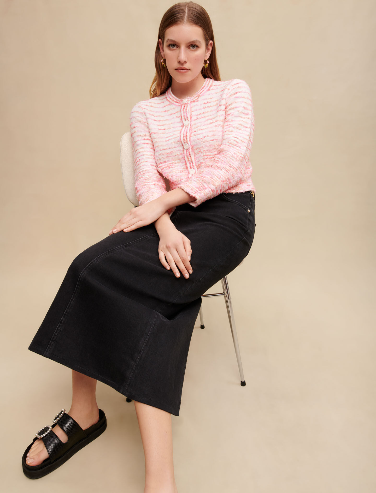 Vest met contrasterende draden - Roze/Ecru
